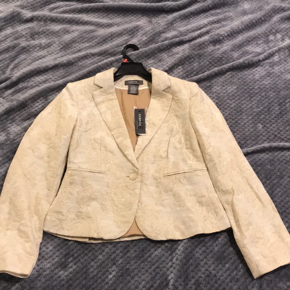 NWT dressy blazer Sz S gold brocade